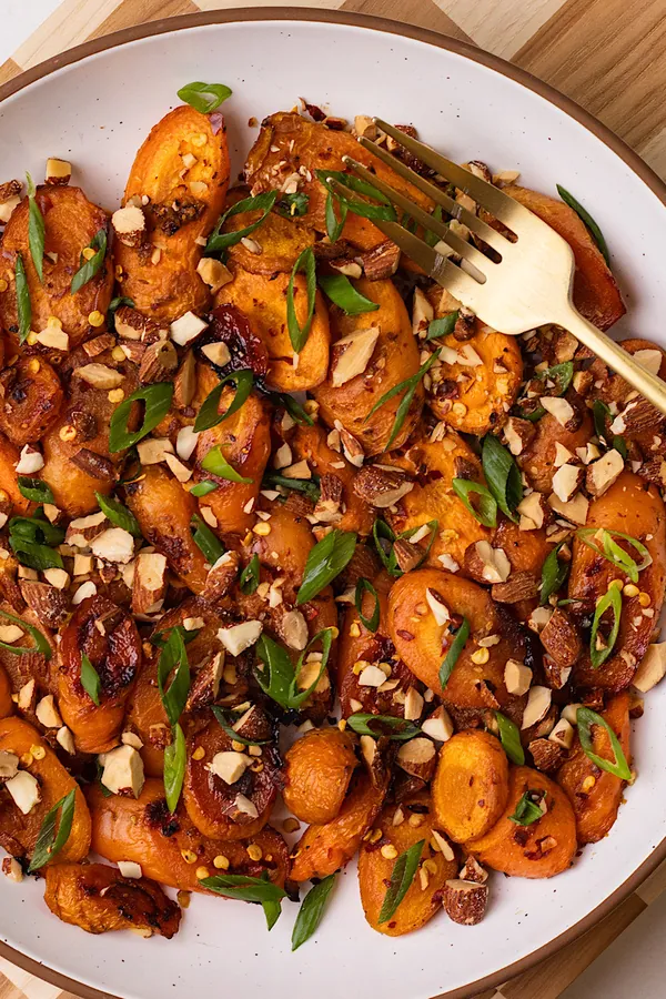 Ginger Soy Baked Carrots with Almonds
