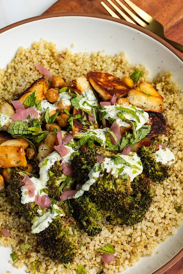 Hot Honey Chickpea and Halloumi Bowl