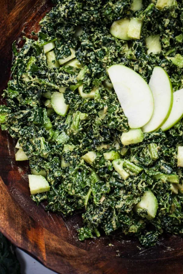 Kale Apple Salad with Creamy Avocado Pesto