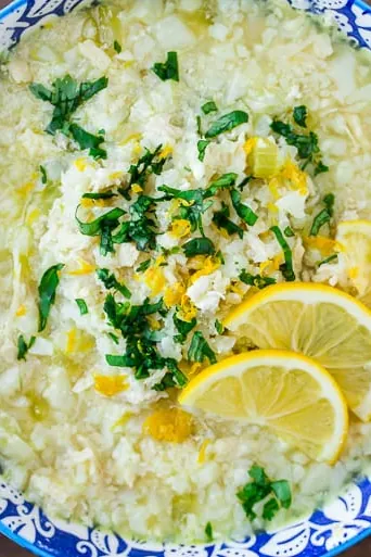 Keto Lemon Chicken Soup with Cauliflower Rice