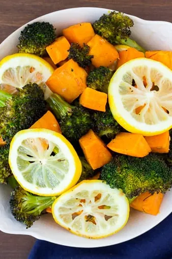 Lemon Roasted Broccoli & Sweet Potatoes