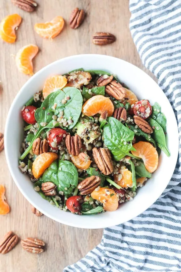 Lentil Quinoa Salad with Spinach and Citrus