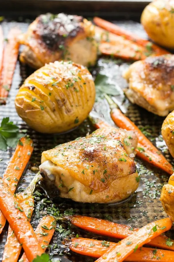 Maple Dijon Chicken with Hasselback Potatoes & Carrots
