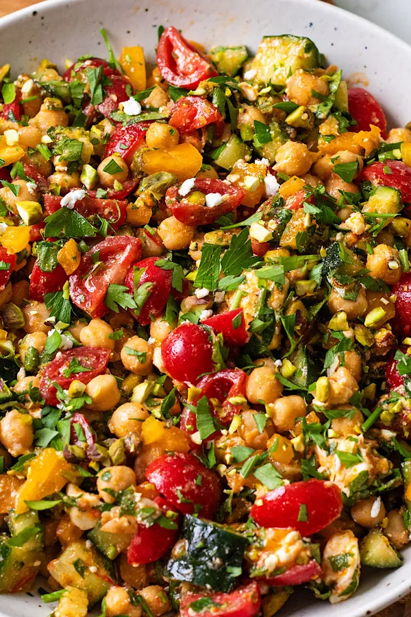 Mediterranean Chickpea Chopped Salad with Harissa Vinaigrette