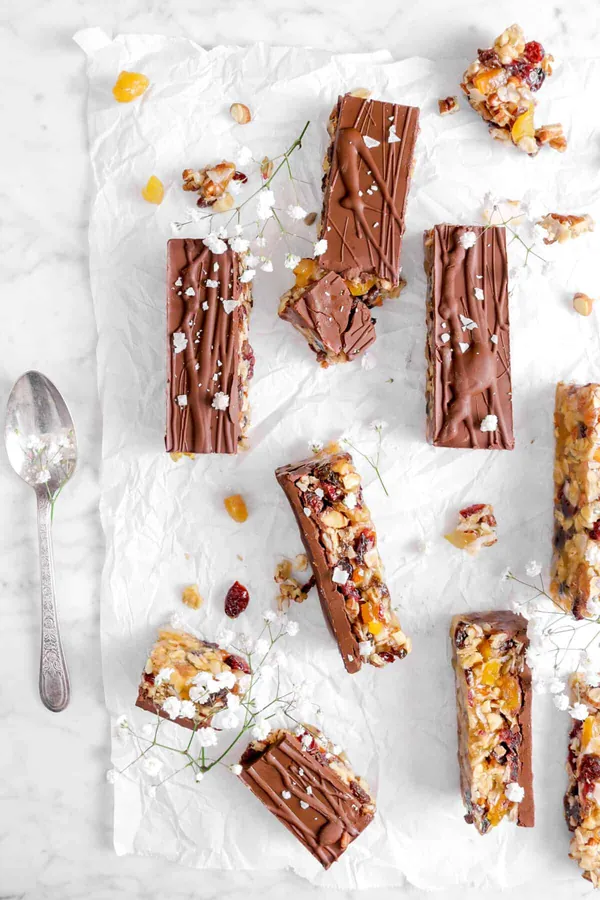 No-Bake Homemade Chocolate Dipped Fruit Granola Bars