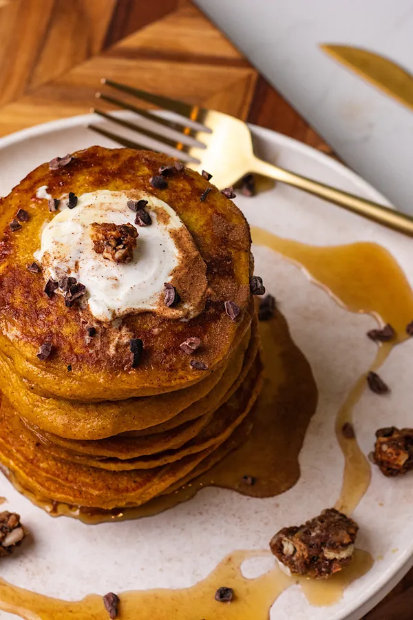 Pumpkin Cottage Cheese Oatmeal Pancakes