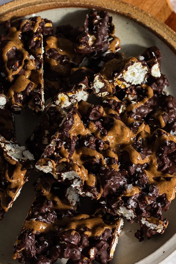 Salted Dark Chocolate Popcorn Bark with Almond Butter