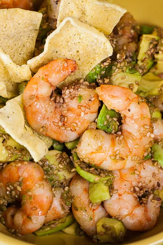 Sesame Garlic Shrimp with Avocado
