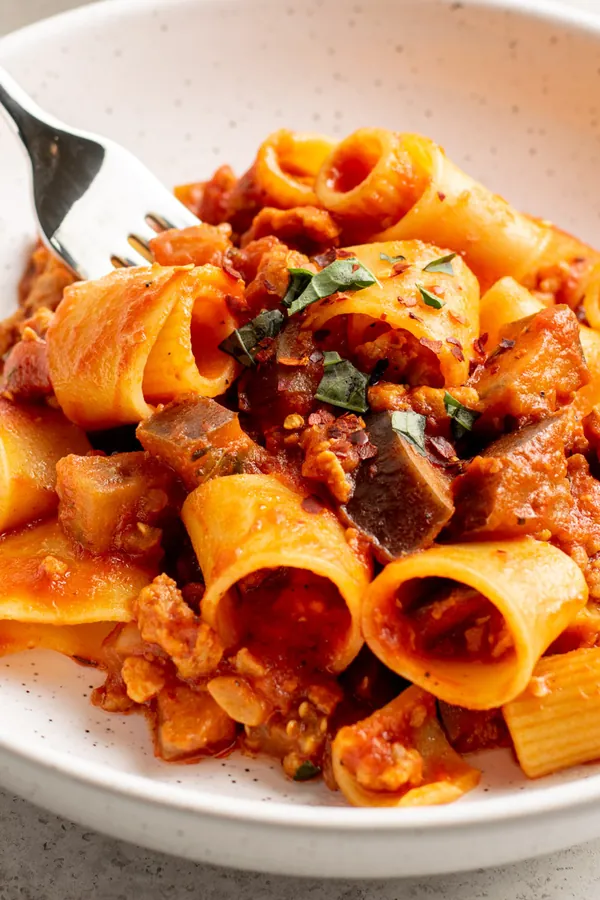 Skillet Sausage and Eggplant Pasta