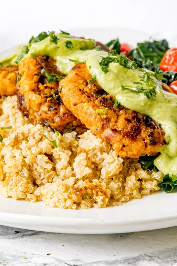 Sweet Potato Patties with Chickpeas and Creamy Avocado Sauce