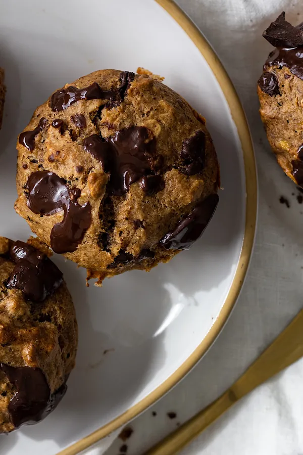 Vegan Banana Oatmeal Muffins with Chocolate Chips