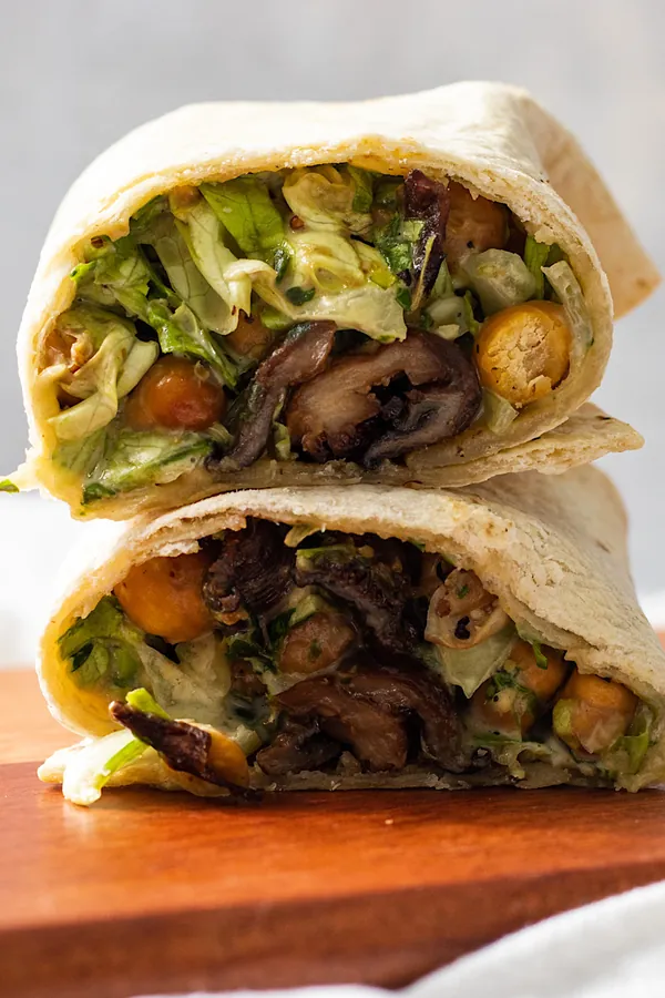 Vegan Caesar Oyster Mushroom Chickpea Wrap