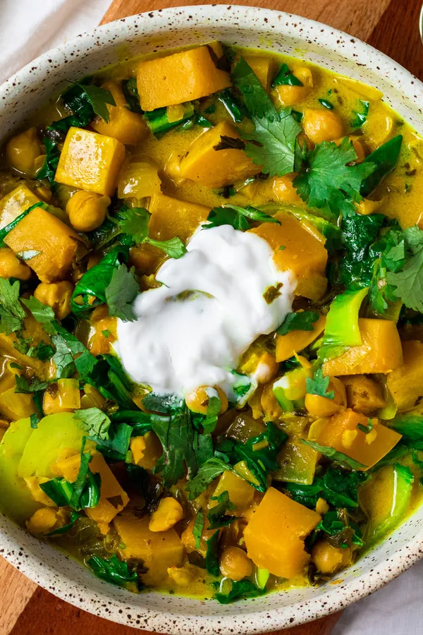 Vegan Turmeric Chickpea Stew with Butternut Squash and Bok Choy