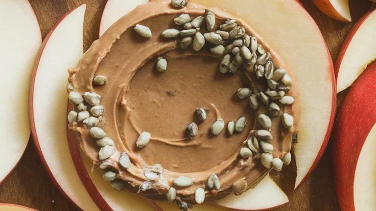 Apple Rings with Almond Butter and Hemp Seeds - Featured