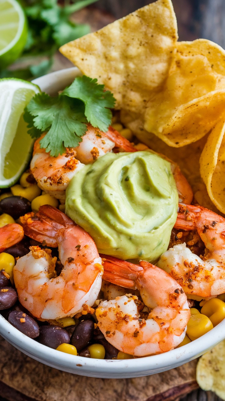 Baja Shrimp Burrito Bowl with Avocado Crema
