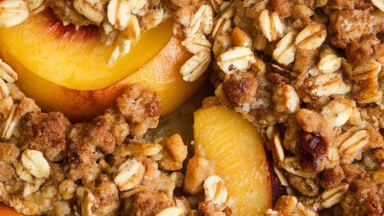 Baked Peaches with Cinnamon Oat Crumble - Featured