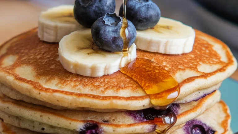 Banana Blueberry Spelt Pancakes - Featured