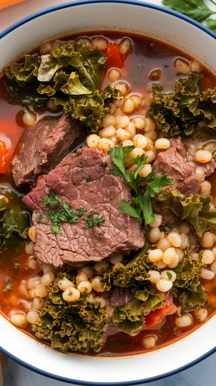 Beef and Pearl Barley Stew with Kale