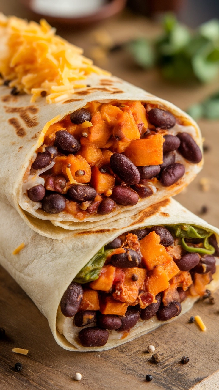 Black Bean and Sweet Potato Breakfast Burritos