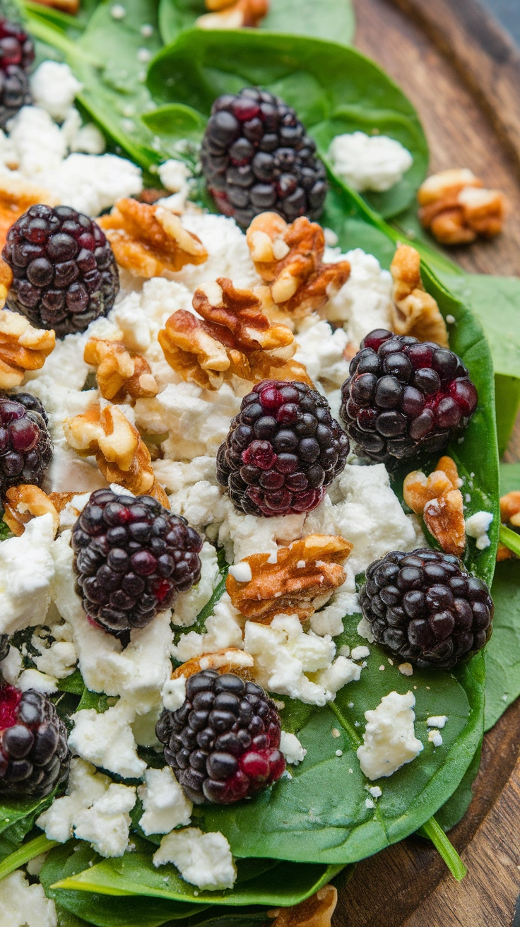Blackberry Spinach Salad with Feta and Walnuts