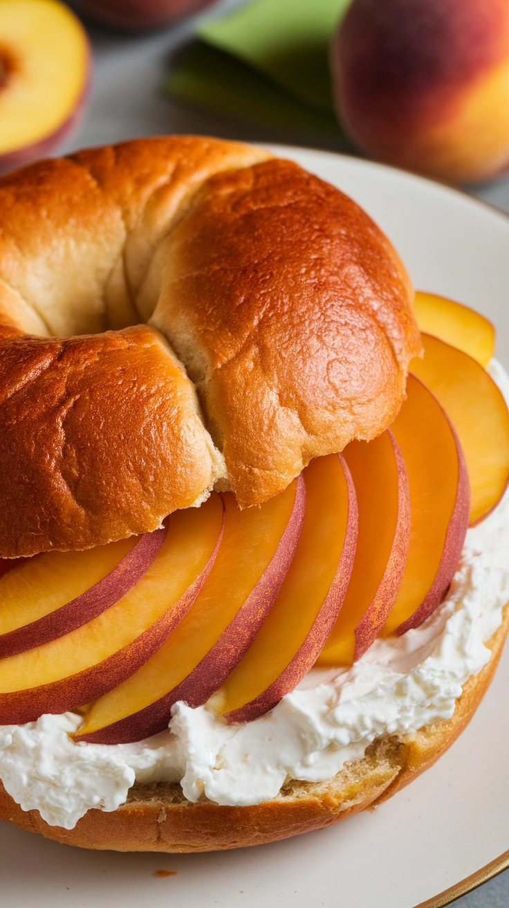 Cottage Cheese and Sliced Peach Bagel