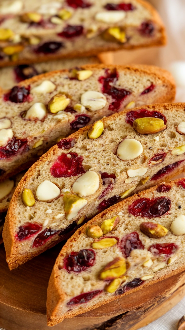 Cranberry Pistachio White Chocolate Biscotti