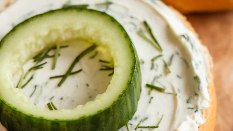 Cucumber and Herbed Cream Cheese Bagel - Featured