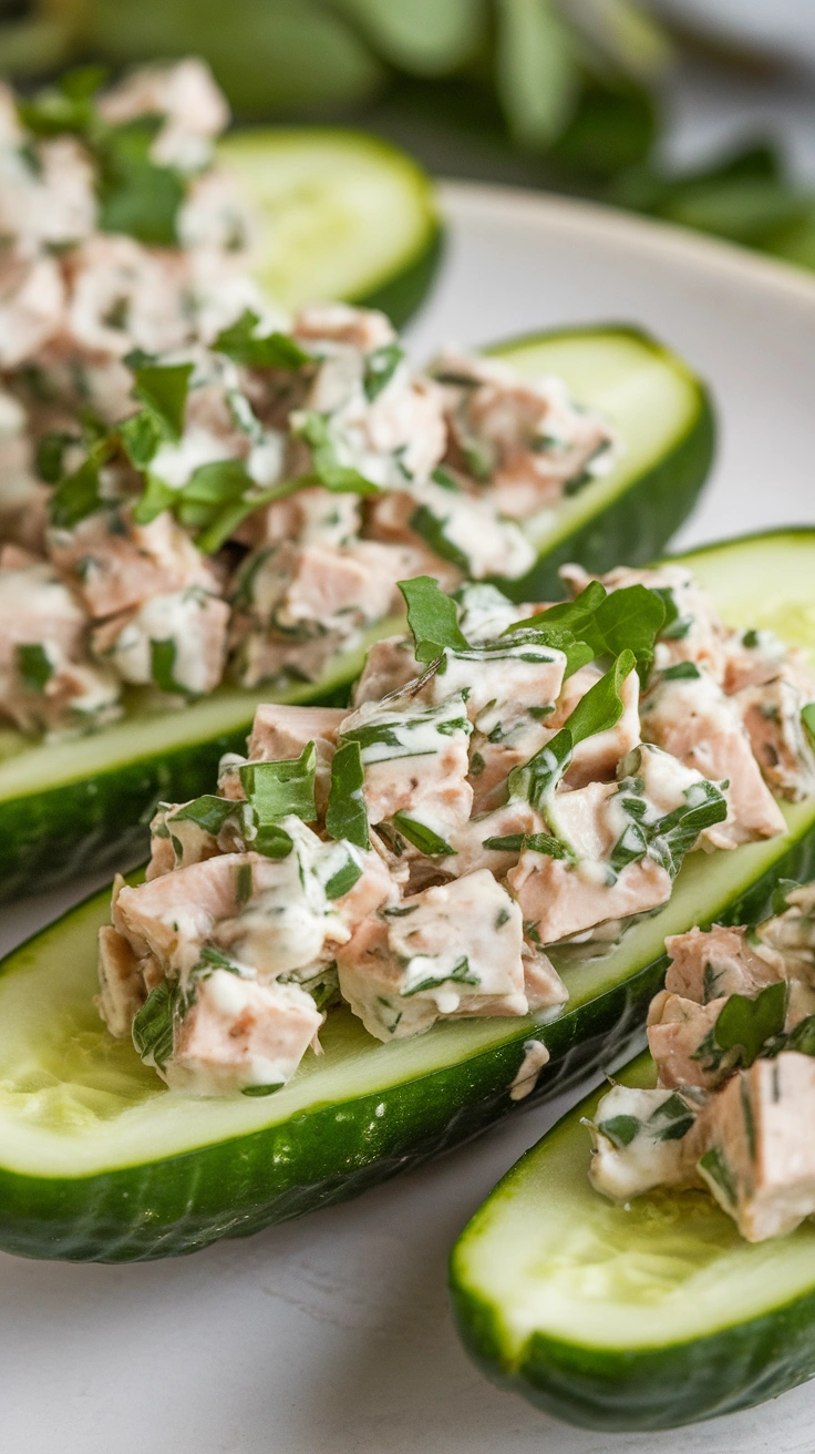 Cucumber Boats with Herb Turkey Salad