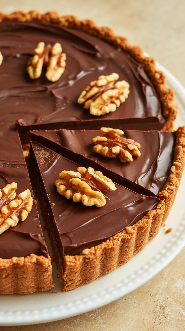 Dark Chocolate Walnut Tart with Oat Crust