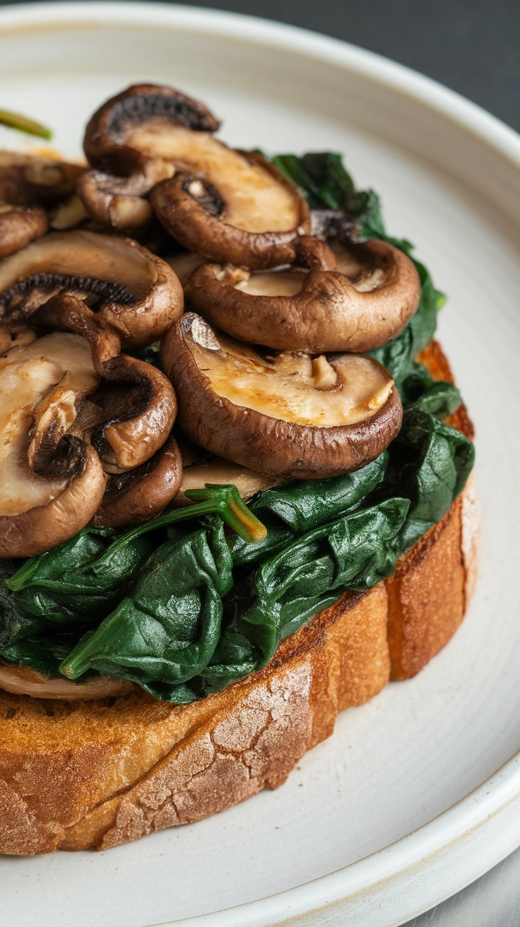 Garlic Mushroom and Wilted Spinach Toast