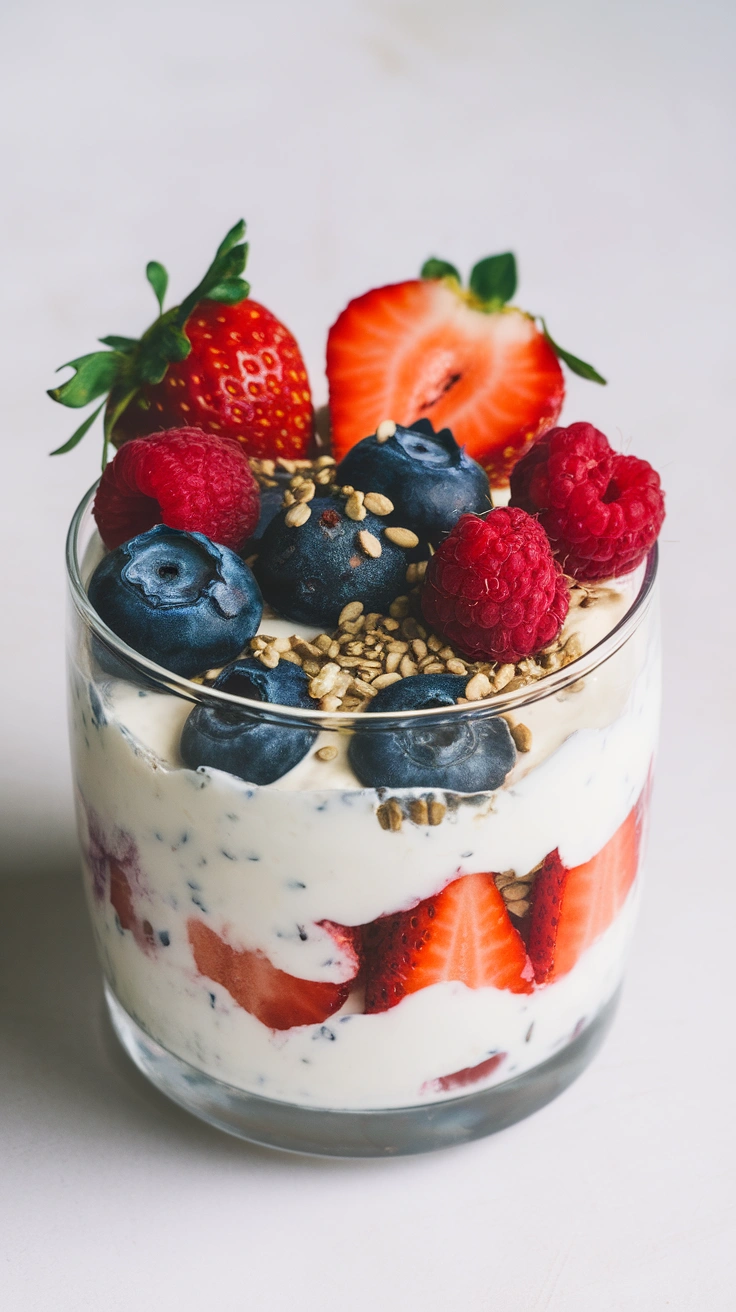 Greek Yogurt Parfait with Hemp Seeds and Berries