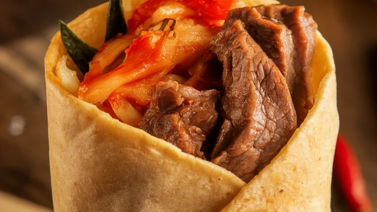 Korean Style Beef and Kimchi Burritos - Featured