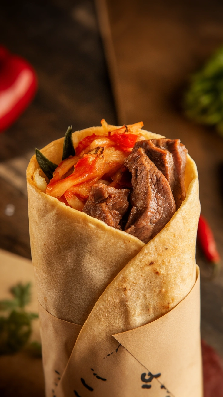 Korean Style Beef and Kimchi Burritos