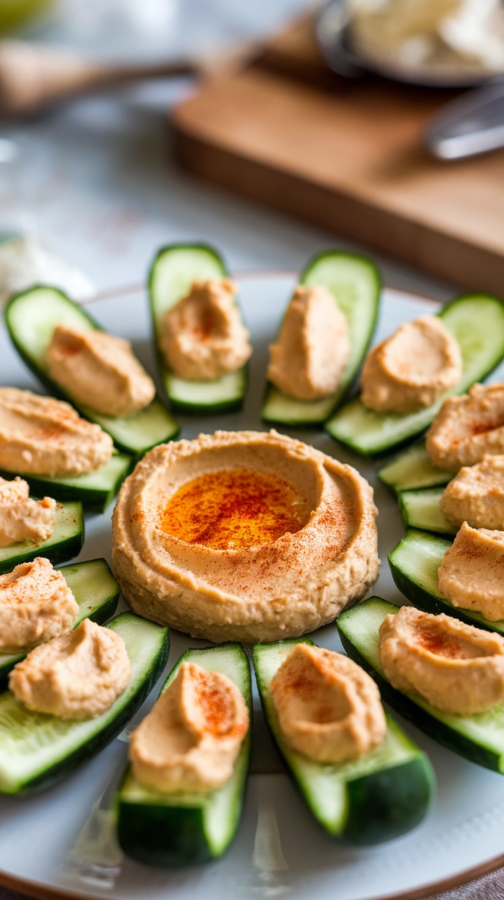 Mini Cucumber Boats with Hummus