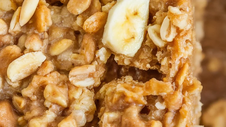 Peanut Butter Banana Baked Oatmeal Bars - Featured