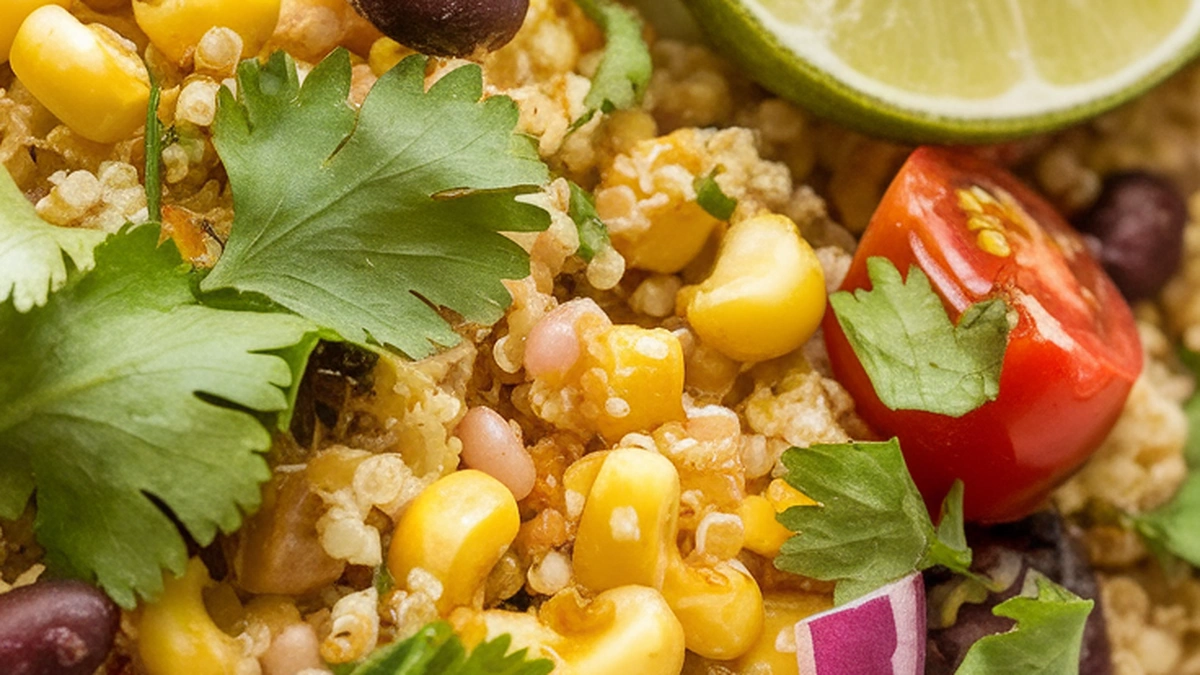 Quinoa and Roasted Corn Vegetarian Burrito Bowl - Featured