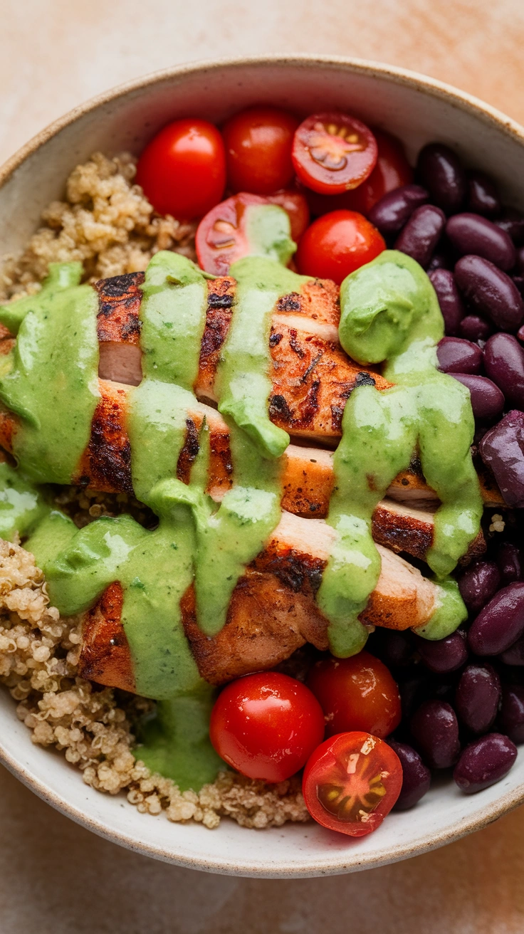 Quinoa Chicken Bowl with Avocado Dressing