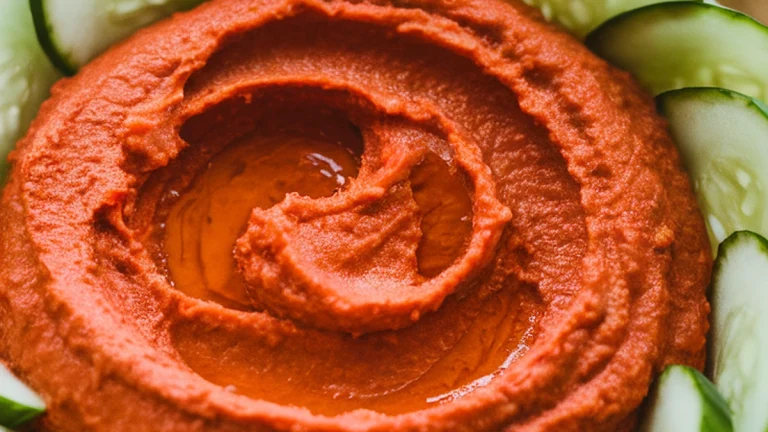 Roasted Red Pepper Hummus with Cucumber Boats - Featured