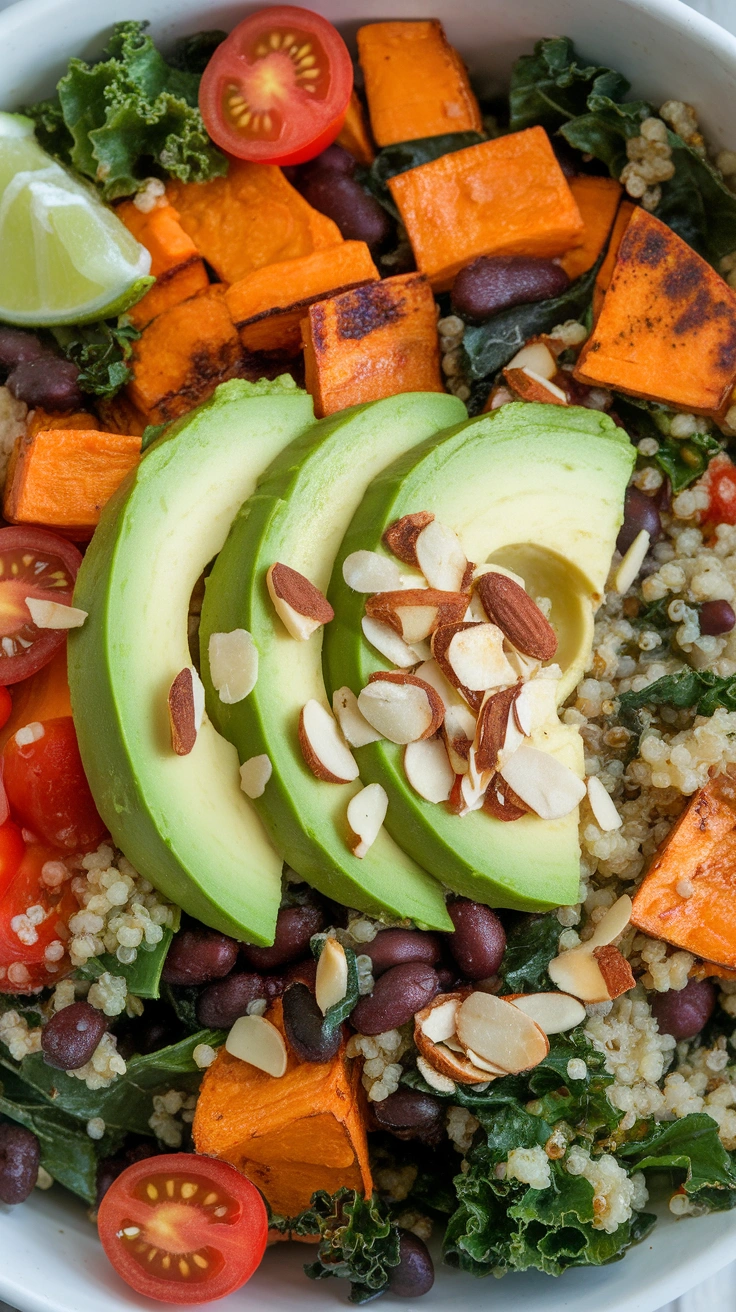 Roasted Sweet Potato and Kale Burrito Bowl