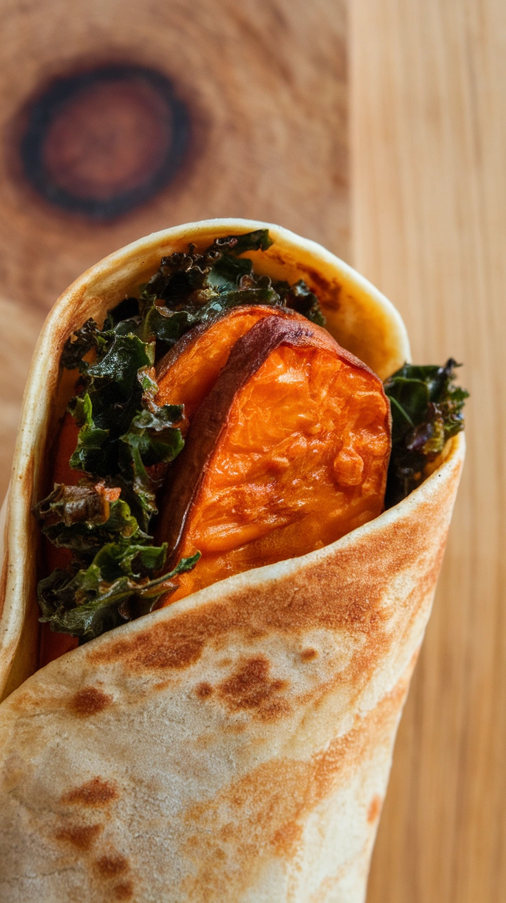 Roasted Sweet Potato and Kale Wraps