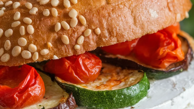 Roasted Vegetable and Goat Cheese Bagel - Featured