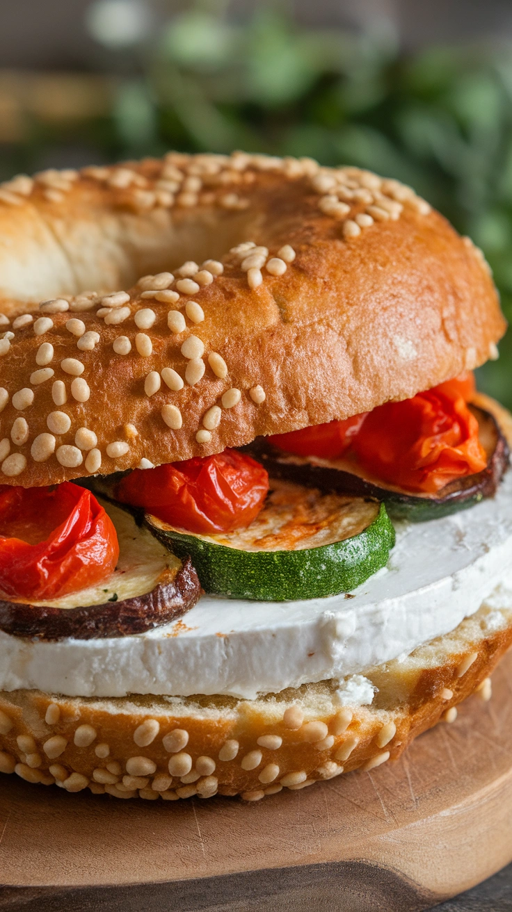 Roasted Vegetable and Goat Cheese Bagel