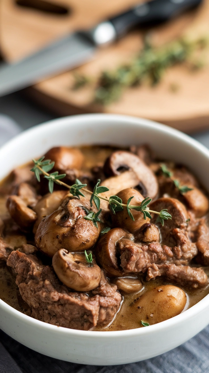Savory Mushroom and Beef Stew with Thyme