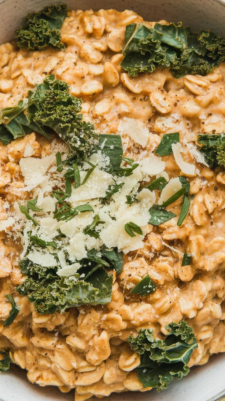 Savory Steel Cut Oats with Kale and Parmesan
