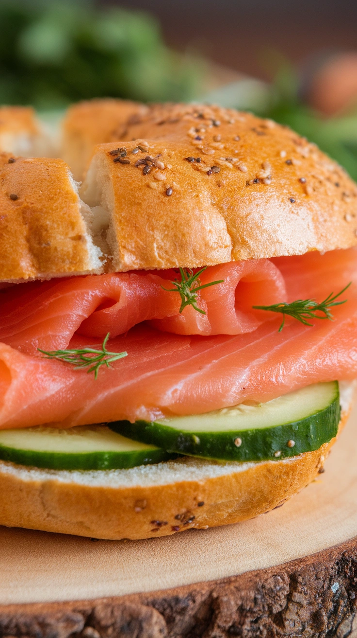 Smoked Salmon and Cucumber Bagel