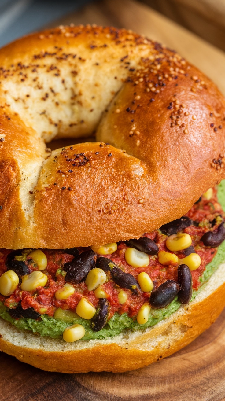 Spicy Black Bean and Corn Bagel
