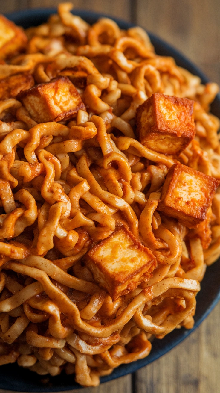Spicy Peanut Noodles with Crispy Tofu