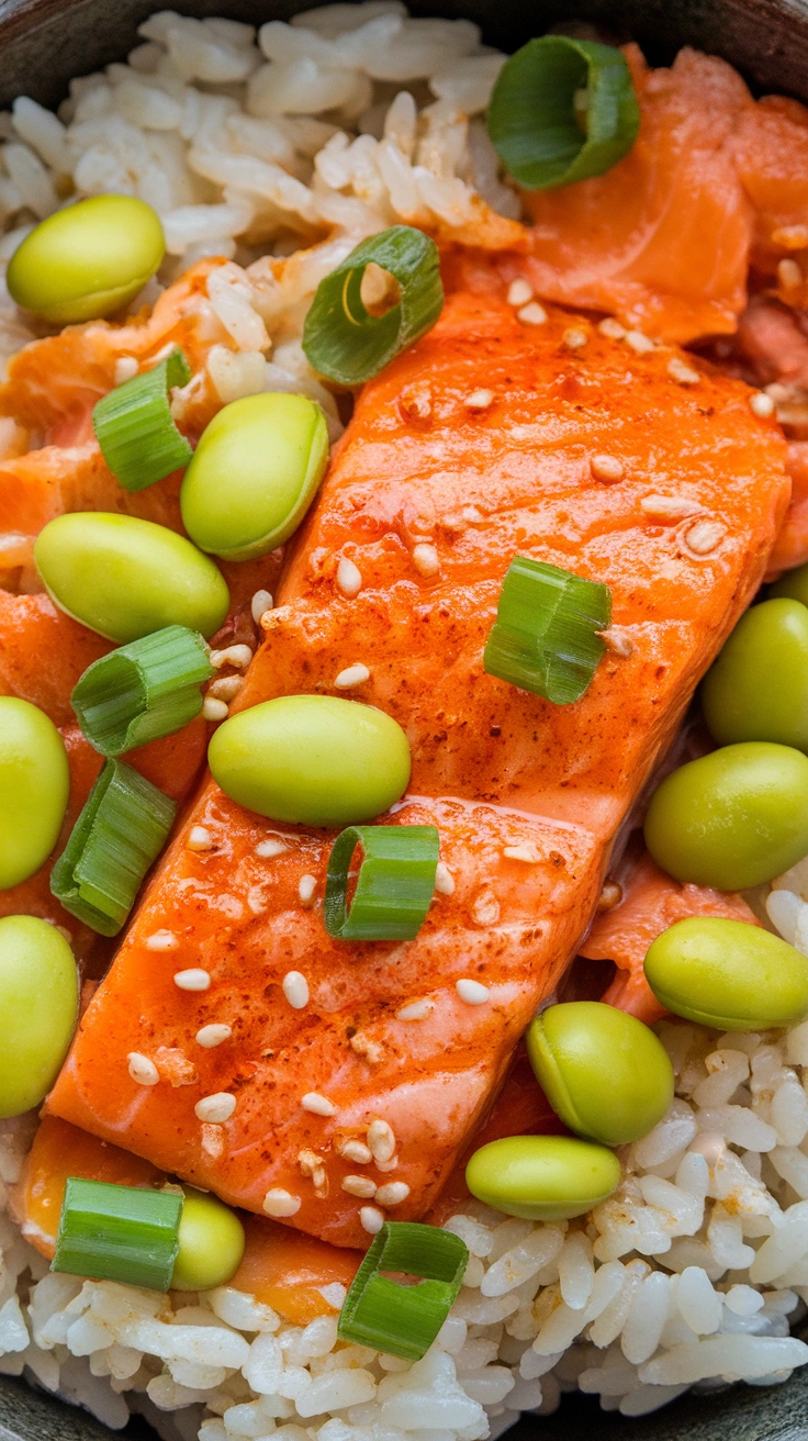 Spicy Salmon and Edamame Rice Bowl