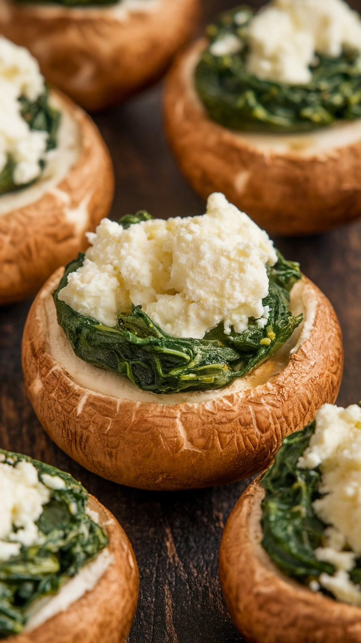 Spinach and Feta Air Fryer Stuffed Mushrooms