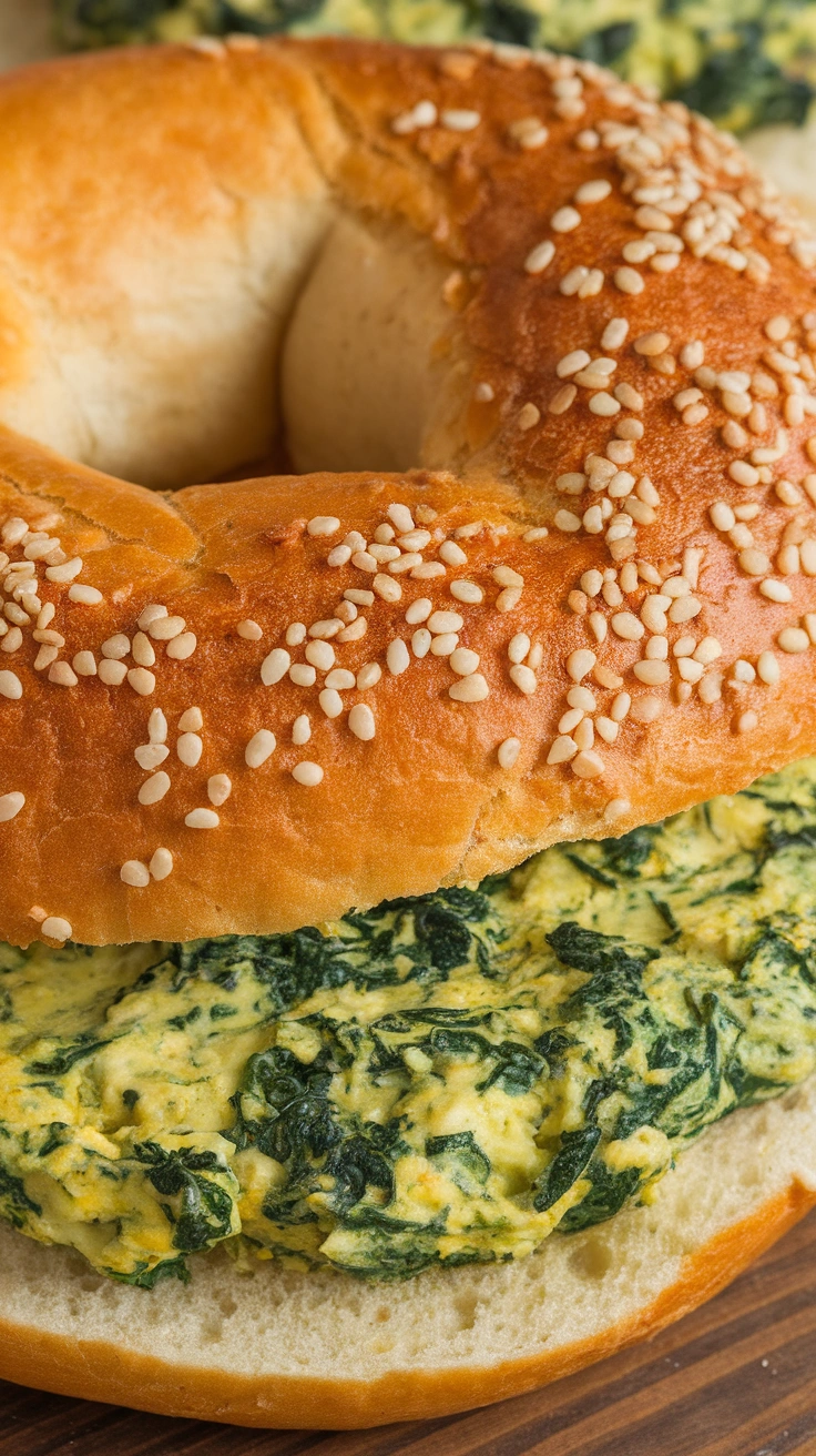 Spinach and Feta Scramble Bagel